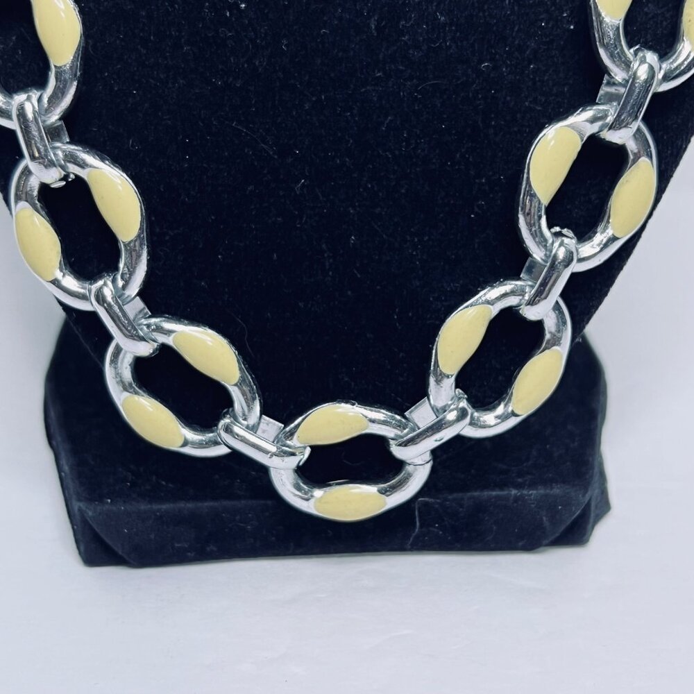 Vintage Silver Tone & Cream Enamel Chain Necklace & Bracelet Set (5664) - Picture 3 of 12